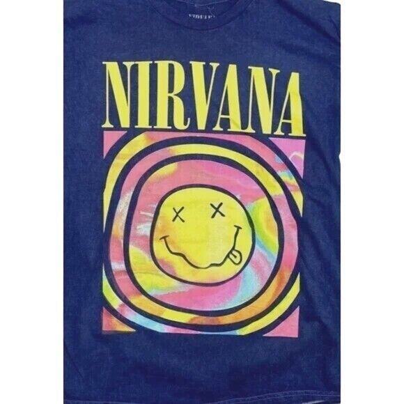 Nirvana Vintage Style Smile Back Short Sleeve Unisex T Shirt Crew Neck M Blue - Picture 2 of 12